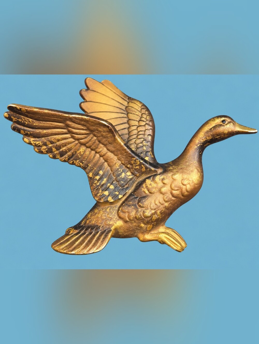 Vintage Ceramic Flying Duck Goose Wall Plaque Gold MCM Mid Century 5.5"